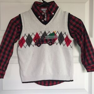 Izod Red Plaid Shirt with White Vest